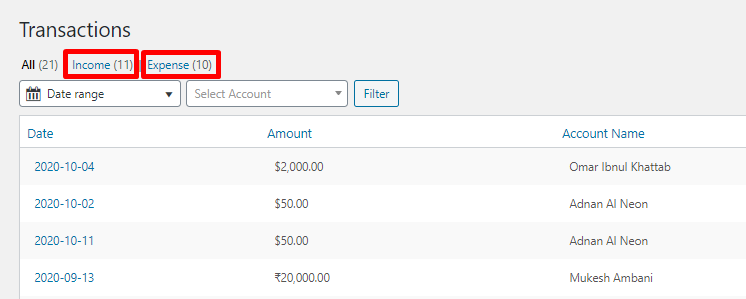 Transaction - Income/expense WP Ever Accounting