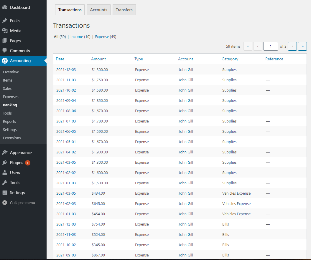 Transaction History Wp Ever Accounting