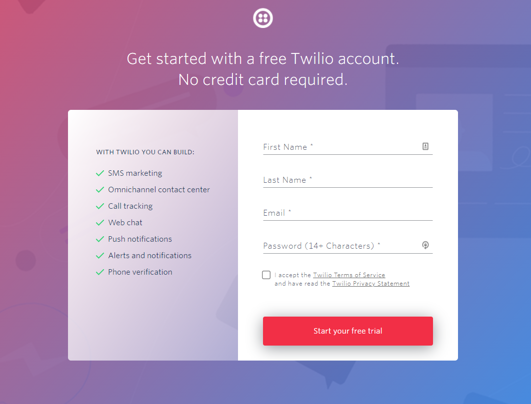 Twilio SMS Service Signup
