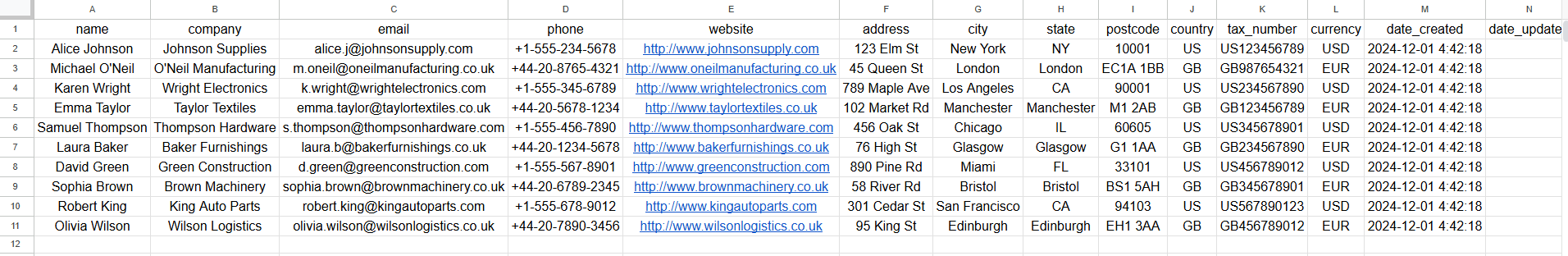 Vendor export data 1