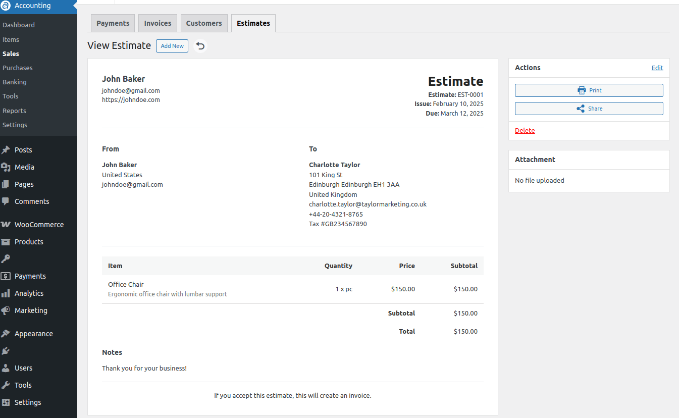 Ever Accounting Estimate View
